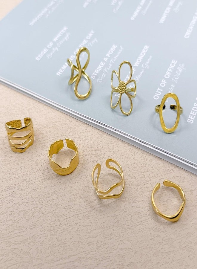 Kysppreu Gold Chunky Rings for Women Asymmetrical Wavy Curve Thumb Ring Irregular Thick Open Statement Rings Adjustable Stainless Steel Flower Finger Rings Non Tarnish - Image 5